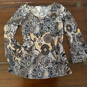 Monroe & Main Paisley Blouse Boho Hippie Flowy Pirate y2k Long Sleeve Top Sz M